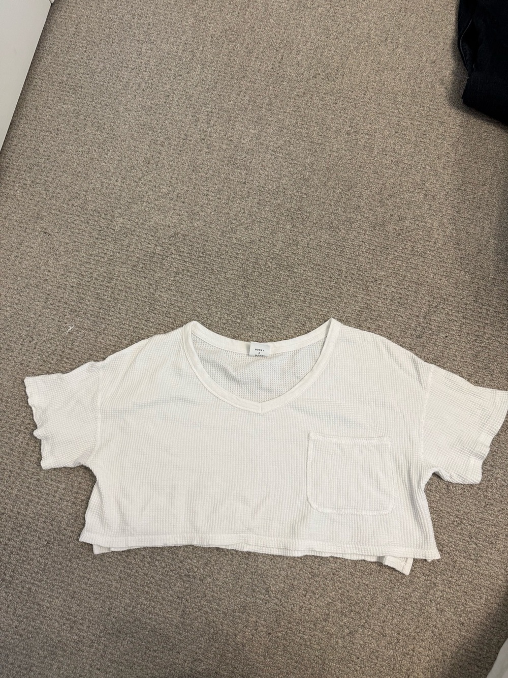 aerie White Waffle Knit Cropped Pocket Tee